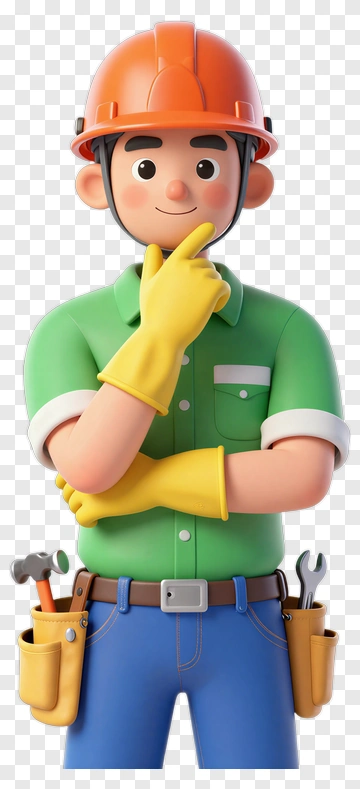 3D Construction Worker Thinking PNG