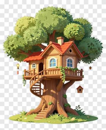 Colorful Treehouse In A Large Tree PNG