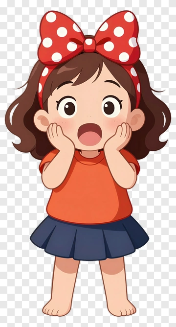 Surprised Girl With Polka Dot Bow PNG