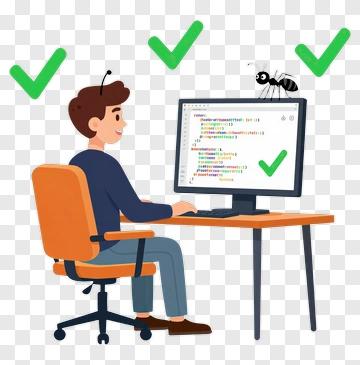 Cartoon Programmer Working At A Computer PNG