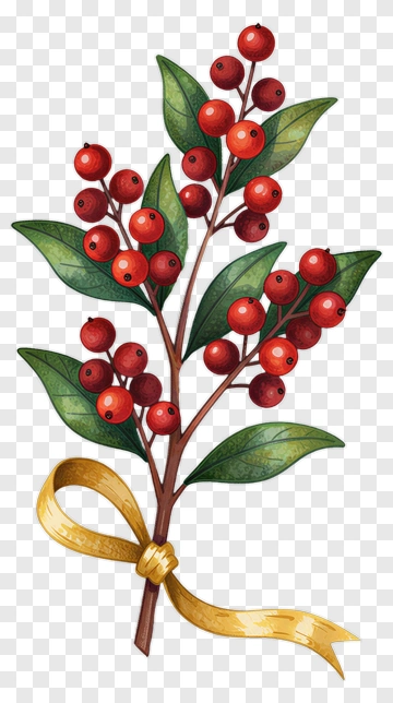 Colorful Berry Branch With Ribbon PNG