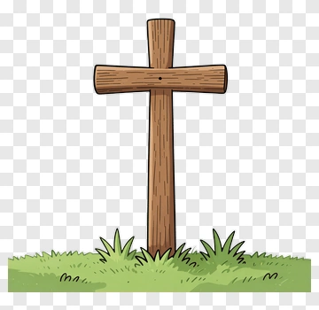 Cartoon Wooden Cross On Grass PNG