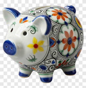 Decorative Piggy Bank With Floral Patterns PNG