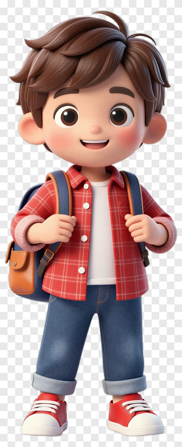 Cartoon Boy With Backpack Smiling PNG
