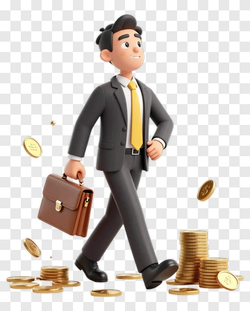 3D Businessman Walking With Briefcase And Coins PNG