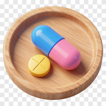 Colorful Capsule And Tablet On Wooden Plate PNG
