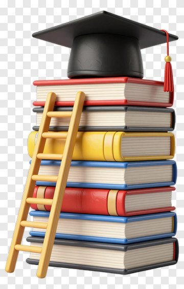 Graduation Cap On A Stack Of Colorful Books With A Ladder PNG