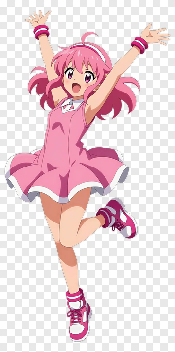 Cartoon Girl Jumping In A Pink Dress PNG