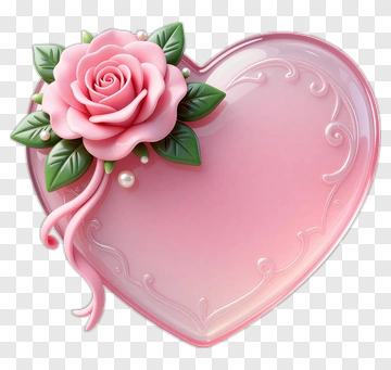 Pink Heart With Rose Decoration PNG