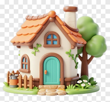3D House With Garden PNG
