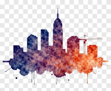 Watercolor City Skyline With Construction Crane PNG