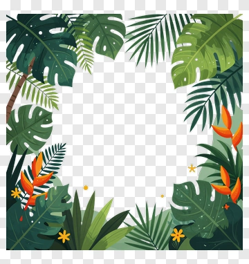 Tropical Leaf Frame With Colorful Flowers PNG