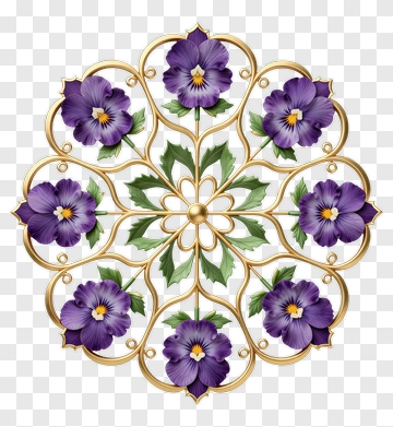 Floral Mandala With Purple Pansies PNG