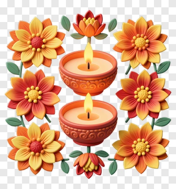 Colorful Floral Arrangement With Candles PNG