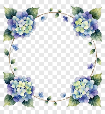 Watercolor Floral Wreath With Hydrangeas PNG