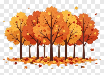 Colorful Autumn Trees With Falling Leaves PNG