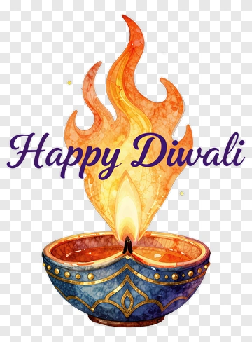Happy Diwali Oil Lamp With Flame PNG