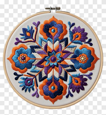 Colorful Embroidery Floral Design PNG