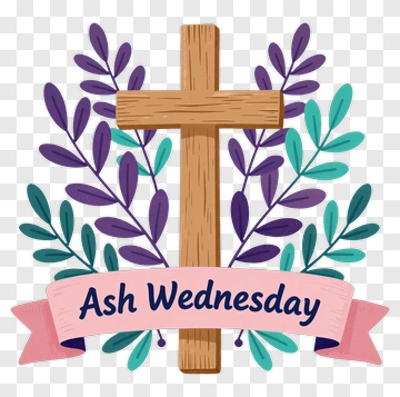 Ash Wednesday Cross With Leaves PNG