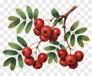 Branch Of Red Berries With Green Leaves PNG