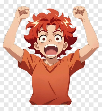 Excited Boy With Red Hair Raising Arms PNG