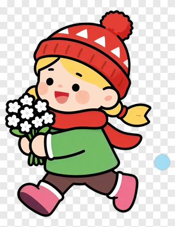 Cartoon Child Holding Flowers PNG