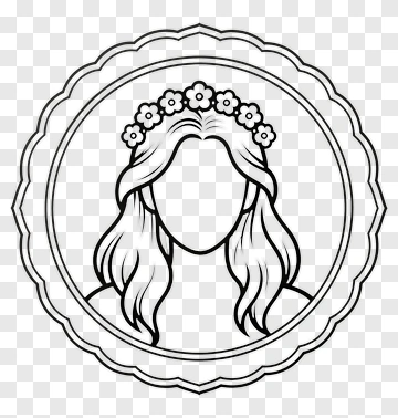 Line Art Woman With Floral Crown PNG