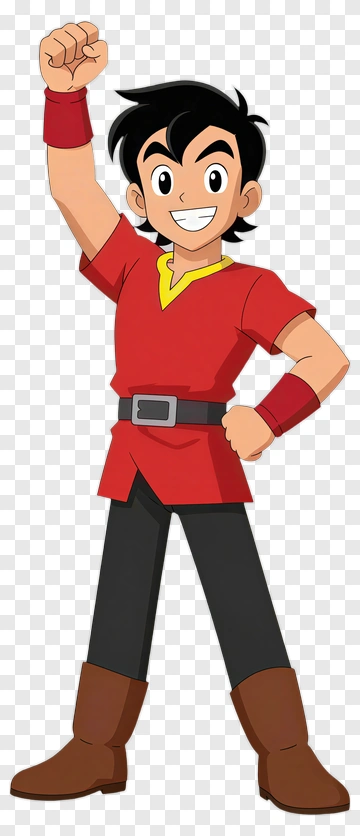 Cartoon Boy Raising Fist In Celebration PNG