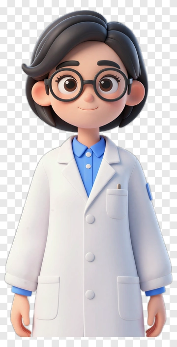 3D Cartoon Female Scientist In Lab Coat PNG