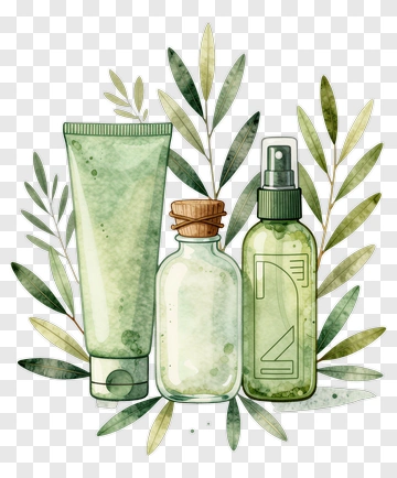 Watercolor Green Cosmetic Bottles With Leaves PNG