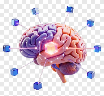 3D Brain With Connected Cubes PNG