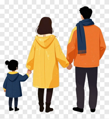 Family Holding Hands In Colorful Coats PNG