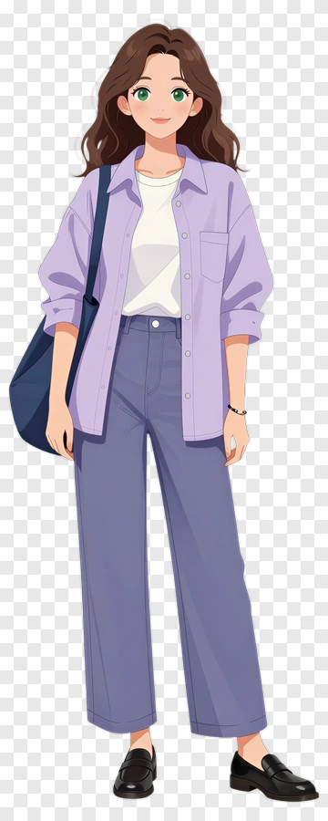 Casual Young Woman In Purple Outfit PNG