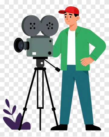 Cartoon Filmmaker Operating A Movie Camera PNG