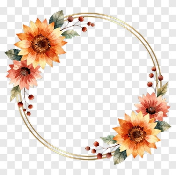 Floral Wreath With Sunflowers And Berries PNG