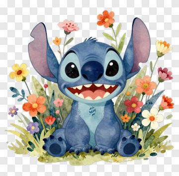 Cartoon Character Surrounded By Colorful Flowers PNG