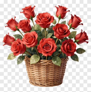 Basket Of Red Roses PNG