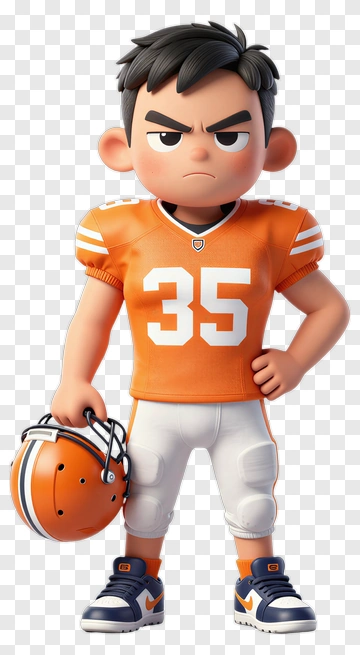Cartoon Football Player In Orange Jersey PNG