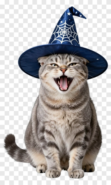 Halloween Cat Wearing A Witch Hat PNG