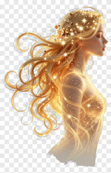 Beautiful Woman With Golden Hair And Sparkling Aura PNG
