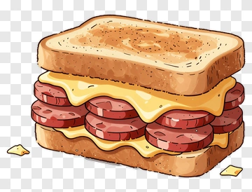 Cartoon Sandwich With Cheese And Meat PNG