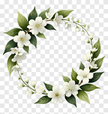 Floral Wreath With White Flowers And Green Leaves PNG