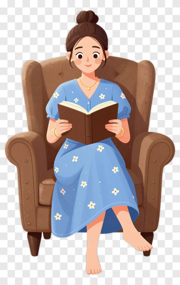 Woman Reading A Book In A Cozy Armchair PNG