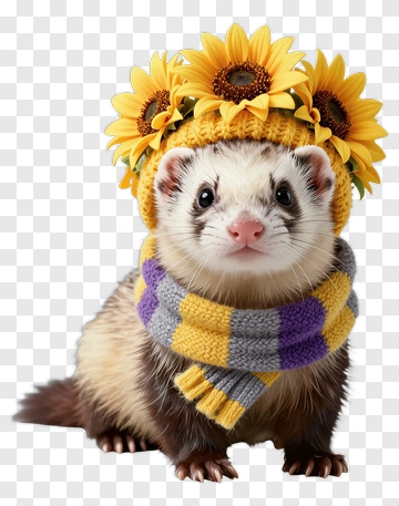 Ferret Wearing A Flower Crown And Scarf PNG