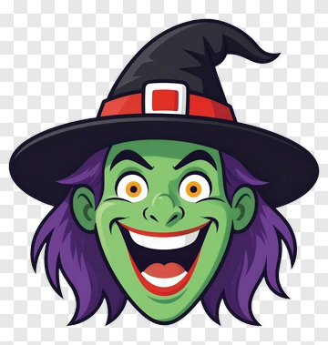 Cartoon Witch Face With A Black Hat PNG