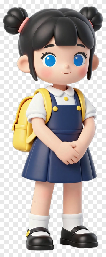Cartoon Girl With A Yellow Backpack PNG