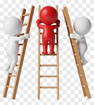 Teamwork Concept With Three Characters On Ladders PNG