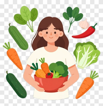 Cartoon Woman Holding A Bowl Of Fresh Vegetables PNG