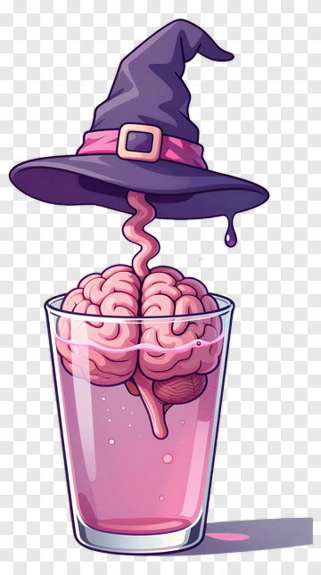 Cartoon Brain In A Glass With A Witch Hat PNG