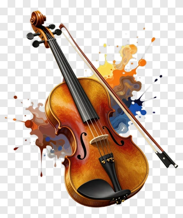 Colorful Violin With Paint Splashes PNG